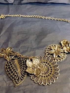 Silver Floral Filigree Statement Necklace